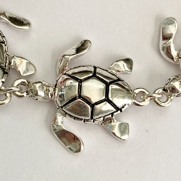 Silver Sea Life Turtle Charm Bracelet Beach Island 7.5" Plated Toggle Clasp - - Picture 8 of 12